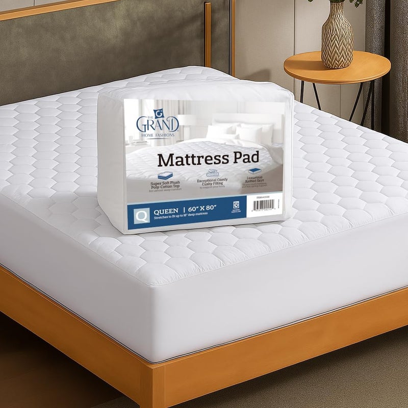 THE GRAND Queen Mattress Pad Protector - Soft, Comfortable, Hypoallergenic Cover with Deep Pockets - Image 1